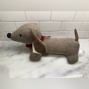 Brown Herringbone Weighted Dachshund Dog Doorstop. NWT